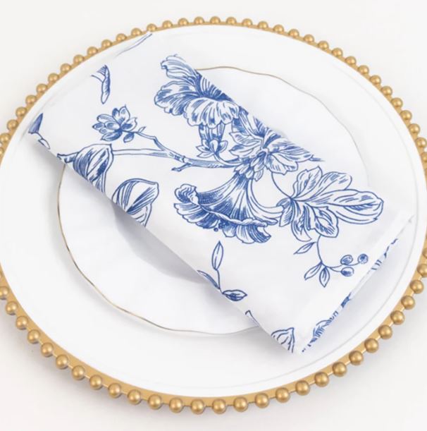 Serviette Polyester floral | blumig | mediterran | weiß | blau [mieten]