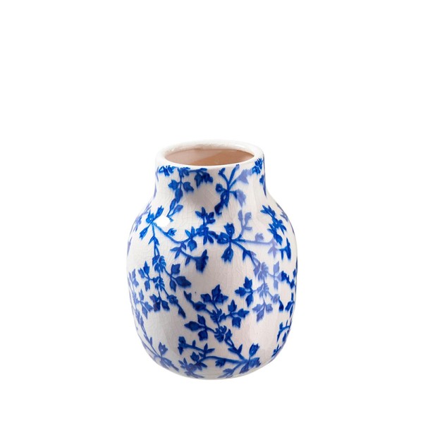 Vase Keramik weiss-blau Blumen Ranken Motiv Französisch Italienisch Portugisisch Mediterran mieten | Verleih Hochzeit Event Feier Tischdeko2