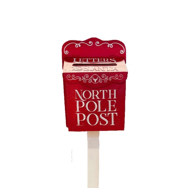 Briefkasten Santa North Pole Post | rot-weiss | Nostalgie | Weihnachtsdeko Verleih | Weihnachtsfeier | mit Ständer zum Stellen [mieten]