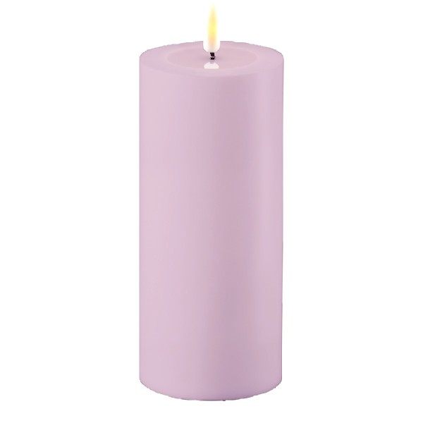LED Stumpenkerze Kunststoff outdoor Real Flame flieder 20x10 cm Batterie mieten Hochzeit, Feier