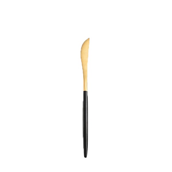 Buttermesser Stiletto gold-schwarz Besteck mieten für Hochzeit und Feier 