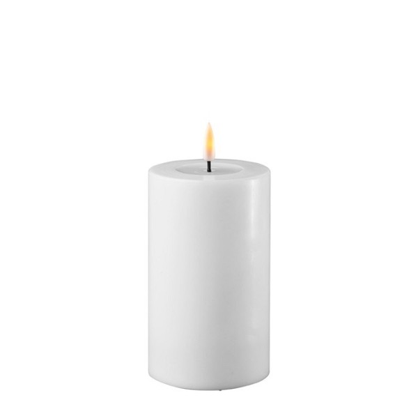 LED Stumpenkerze Echtwachs Real Flame weiss 12,5x7,5cm Batterie mieten Hochzeit, Feier