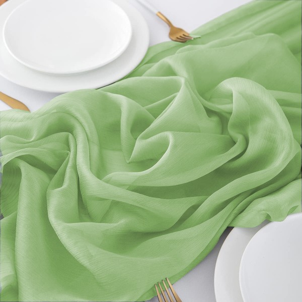 Tischläufer Chiffon light green hellgrün eukalyptus dusty green mieten | Verleih Hochzeit, Feier, Geburtstag, Event