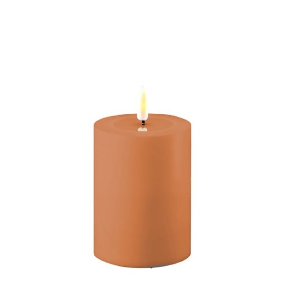 LED Stumpenkerze Kunststoff outdoor Real Flame caramel braun 10x7,5cm Batterie mieten Hochzeit, Feier