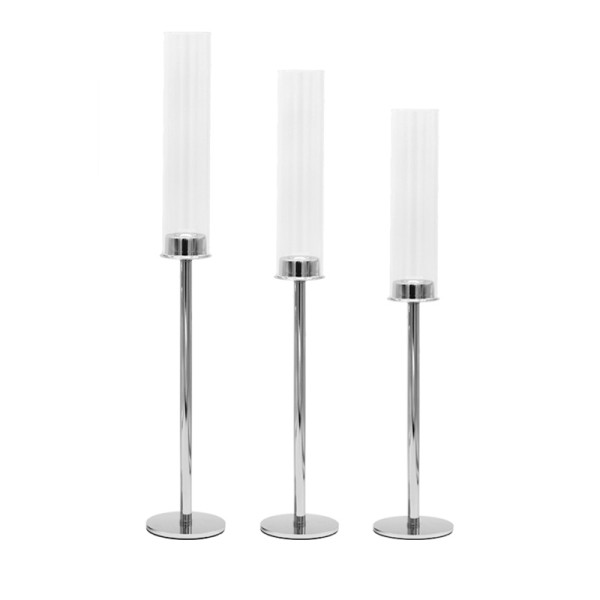 Kerzenständer Line 1-arm silber mit Glaszylinder, Glasaufsatz | Kerzenhalter | Kerzenleuchter [mieten]