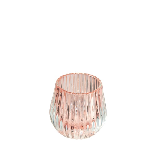 Vase Teelichthalter breite Rille Glas zartrose pastell mieten Verleih Tischdeko Hochzeit, Geburtstag, Feier, Event