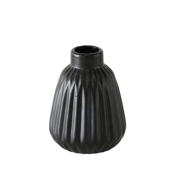 Vase Rille Keramik schwarz - Style 2 mieten für Hochzeit, Feier, Event