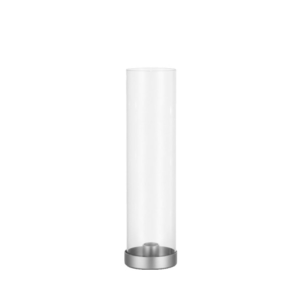 Kerzenhalter Line 1-arm silber chrom mit Glaszylinder, Glasaufsatz | für Stabkerzen | Kerzenständer | Kerzenleuchter [mieten
