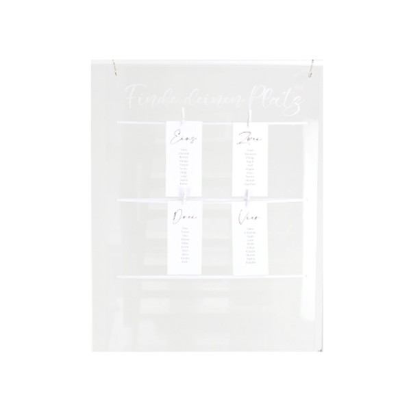 Sitzplan Tischplan Acryl klar Schild Finde deinen Platz für Hochzeit und Veranstaltung [mieten]