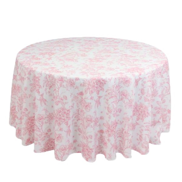 Tischdecke floral blumig rosa rund 275 cm mieten | Verleih Hochzeit Feier Event mediteran französisch