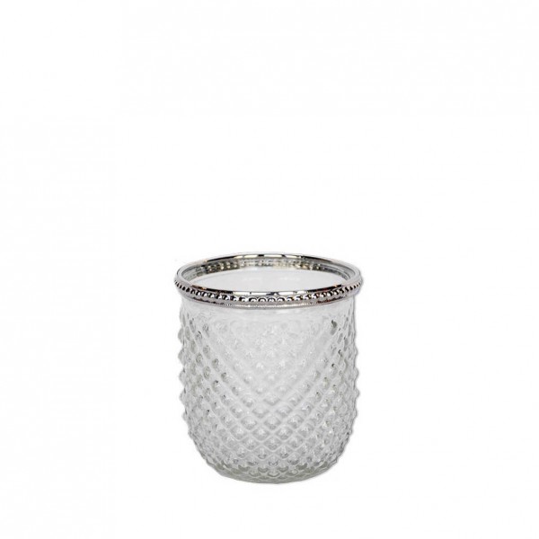Vase Kristall klar mit Silberrand mieten Tischdeko Hochzeit Feier