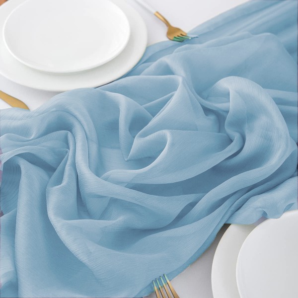 Tischläufer Chiffon hellblau mieten | Verleih Hochzeit, Feier, Geburtstag, Event