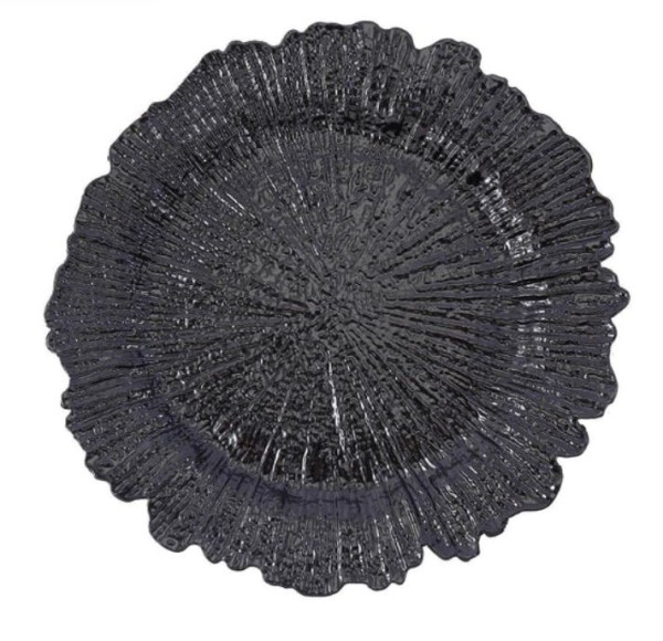 Platzteller_Flower_Kunststoff_rund_schwarz_wellenrand_33cm_mieten_Verleih_Hochzeit_Firmenfeier_Geburtstag_1