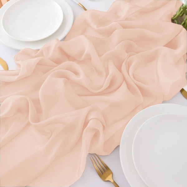 Tischläufer Chiffon blush rosé zartrosa mieten | Verleih Hochzeit, Feier, Geburtstag, Event