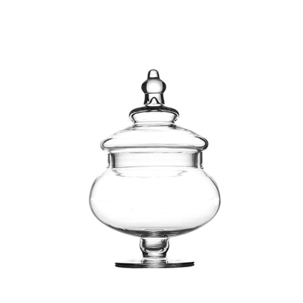 Bonboniere gross bauchig mit Deckel Glas klar Candybar Saltybar mieten Hochzeit, Feier