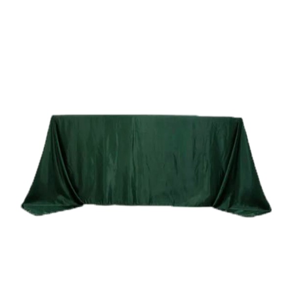 Tischdecke forest green | emerald green rechteckig 230x335 cm bodenlang Lamour Satin matt mieten | Verleih Hochzeit, Feier, Event
