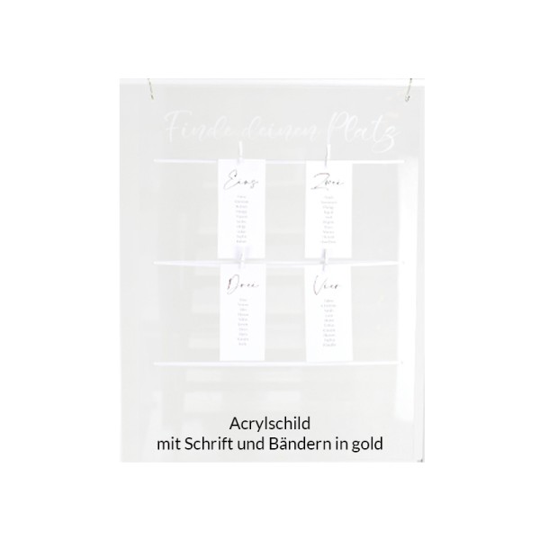 Sitzplan Tischplan Acryl klar Schild Finde deinen Platz für Hochzeit und Veranstaltung [mieten]