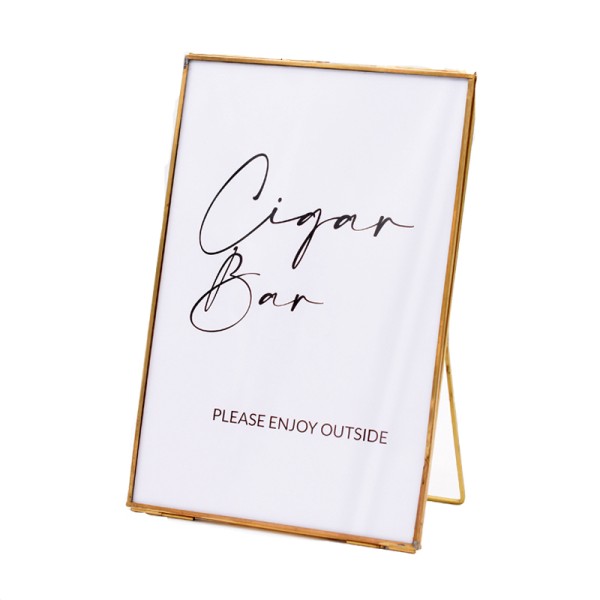 Bilderrahmen gold | Schild "Cigar Bar please enjoy outside" [mieten] für Hochzeit und Event