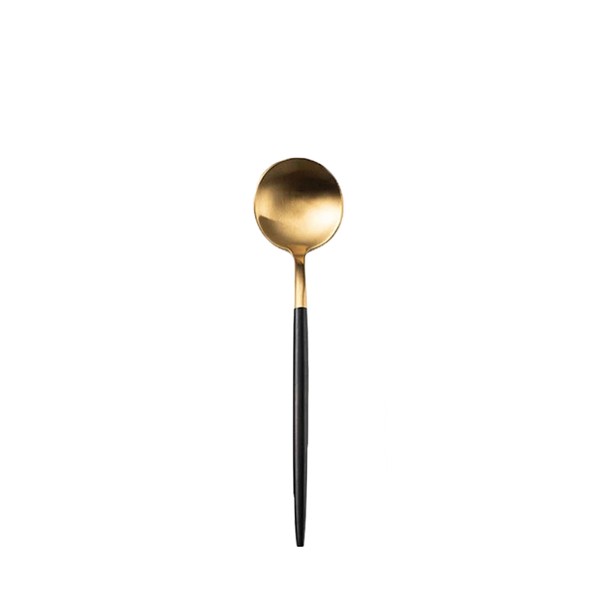 Dessertloeffel Besteck mieten gold-schwarz Hochzeit Verleih