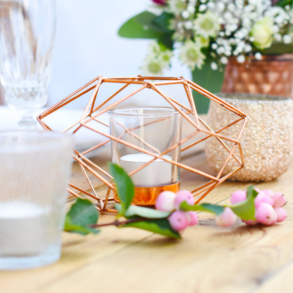Teelichthalter geometrisch kupfer | roségold [mieten]