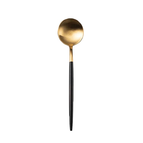 Loeffel gold mit schwarzem Griff Verleih Suppenloeffel gold-schwarz mieten