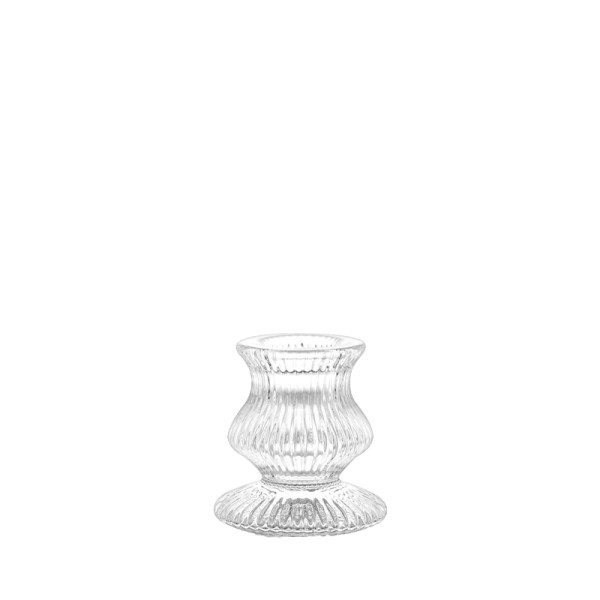 Kerzenständer 1-arm Rille short | Kerzenhalter | Kerzenleuchter Glas klar mieten | Verleih Hochzeit, Feier