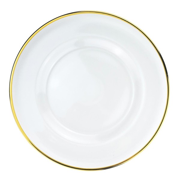 Platzteller Fine | Glas klar | transparent mit Goldrand [mieten]