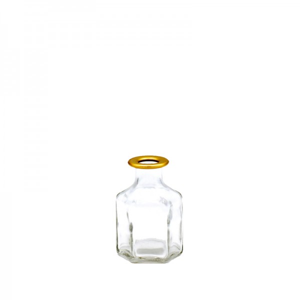 Flasche sechseckig mit Goldrand, Glas klar