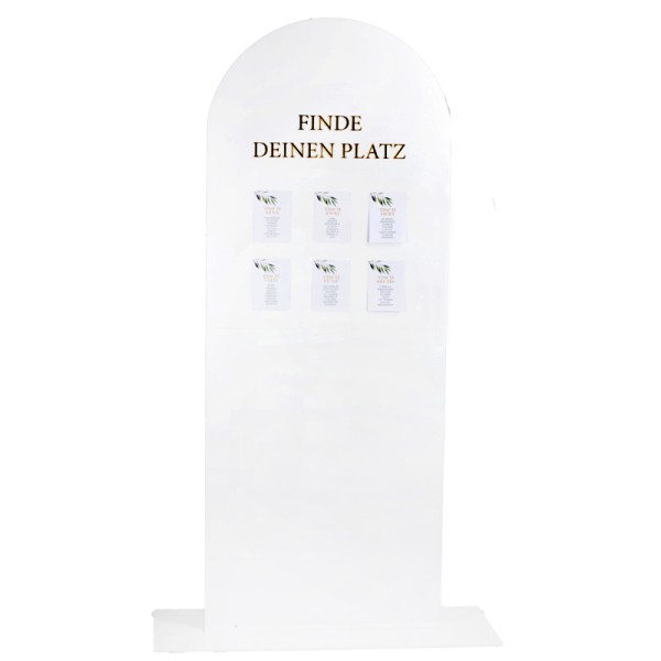 Sitzplan/ Schild "Finde deinen Platz" Acryl round bow weiss [mieten]