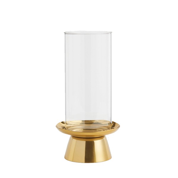 Windlicht LINE, Metall gold mit Galszylinder aus Glas klar mieten für Hochzeit und Feier