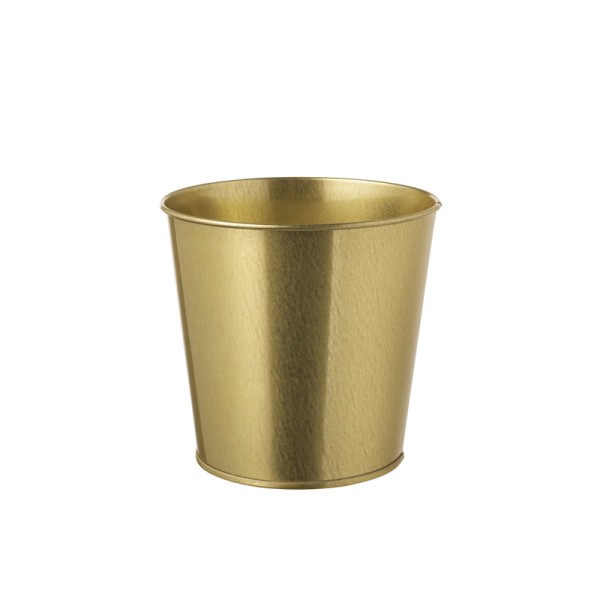 Vase Übertopf Metall gold [mieten] für Tischdeko Hochzeit, Geburtstag, Plfanztopf, Kräuter