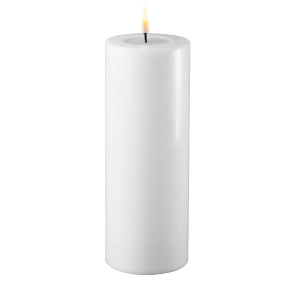 LED Stumpenkerze Echtwachs Real Flame weiss 20x7,5cm Batterie mieten Hochzeit, Feier
