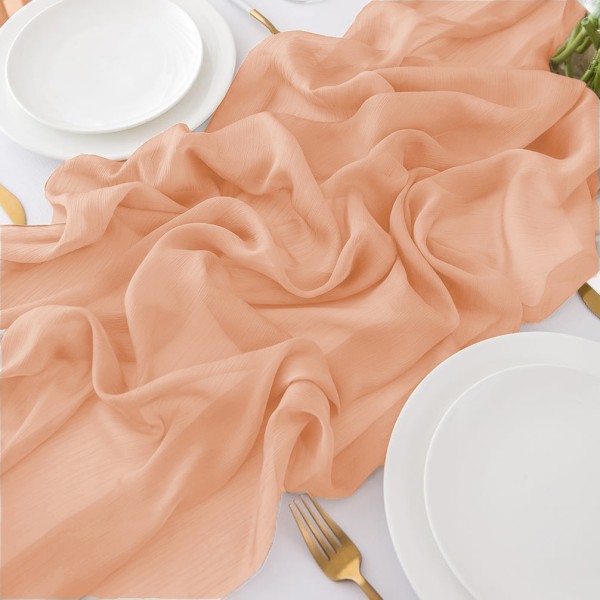 Tischläufer Chiffon peach fuzz | pfirsich mieten | Verleih Hochzeit, Feier, Geburtstag, Event