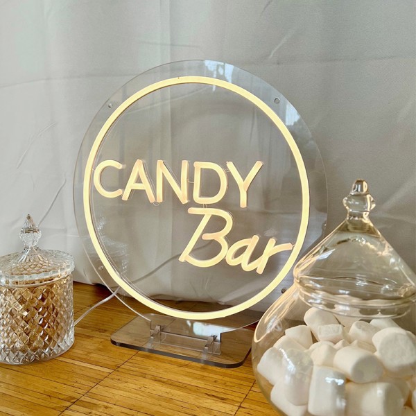 LED Neon Schild/ Schriftzug/ Sign "Candybar" beleuchtet warm weiss [mieten]