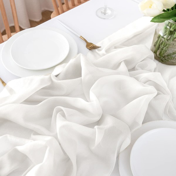Tischläufer Chiffon weiss mieten | Verleih Hochzeit, Feier, Geburtstag, Event