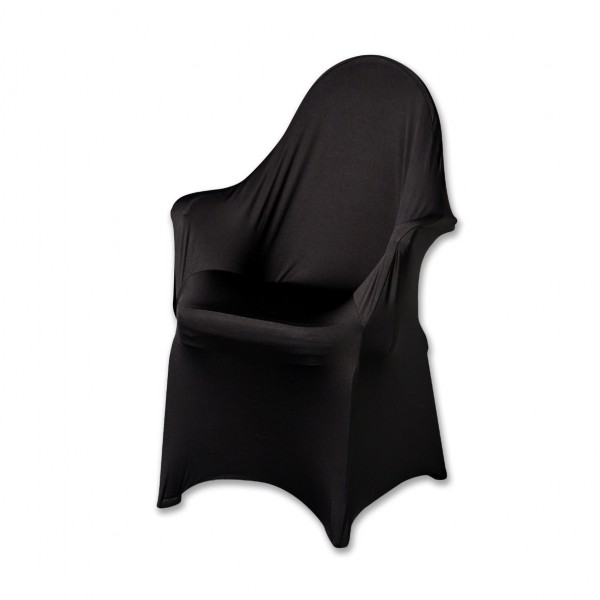 Stuhlhusse schwarz universell für Stühle mit Armlehne Stretch | mieten Verleih Hochzeit Veranstaltung Feier
