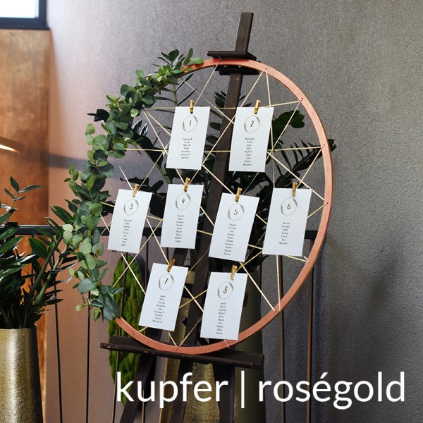 Sitzplan Tischplan Willkommensschild Hoop Ring Reif für Staffelei Holz kupfer roségold ür Hochzeit und Veranstaltung [mieten]