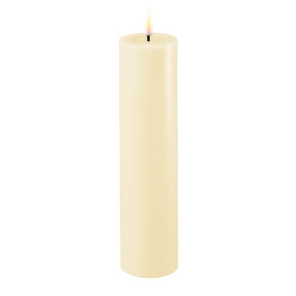 LED Stumpenkerze Echtwachs Real Flame creme 20x5cm Batterie mieten Hochzeit, Feier