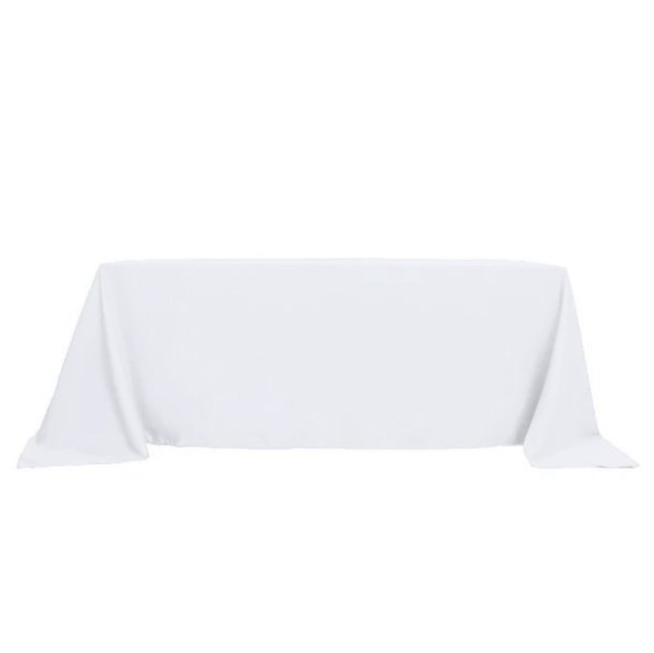 Tischdecke weiss rund 230x335 cm bodenlang Polyester mieten | Verleih Hochzeit, Feier, Event