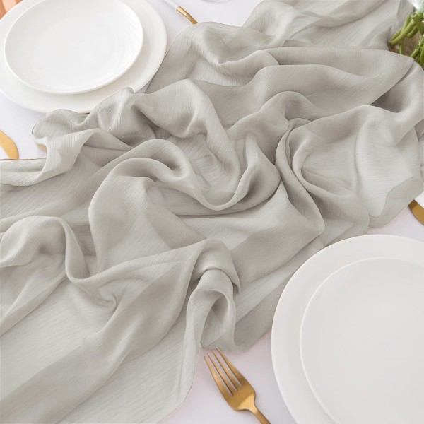 Tischläufer Chiffon hellgrau mieten | Verleih Hochzeit, Feier, Geburtstag, Event
