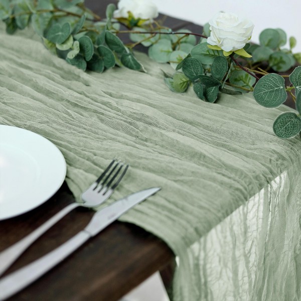 Tischläufer Musselin dusty green grün salbeigrün mieten | Verleih Hochzeit