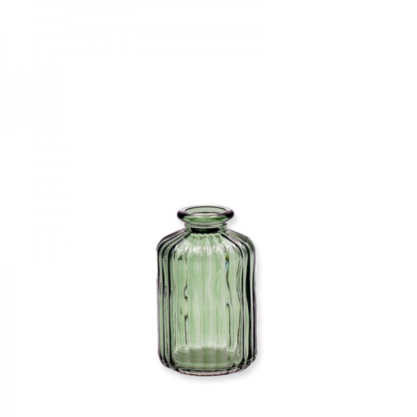 Flaschenvase Rille für Blumen Glas grün mieten für Hochzeit und Event Tischdekoration