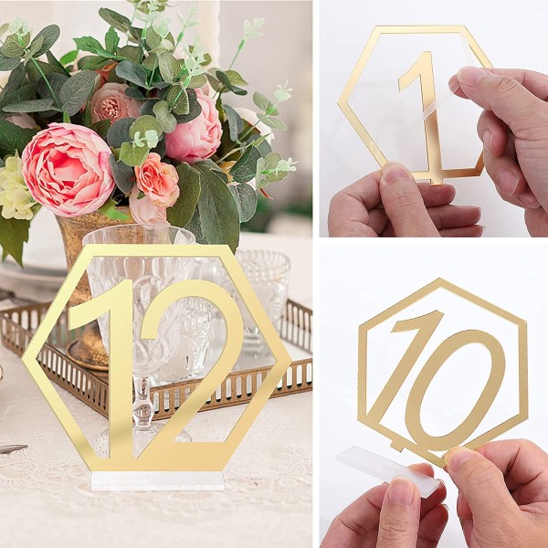 Tischnummer Hexagon, Plexiglas gold (1-15)