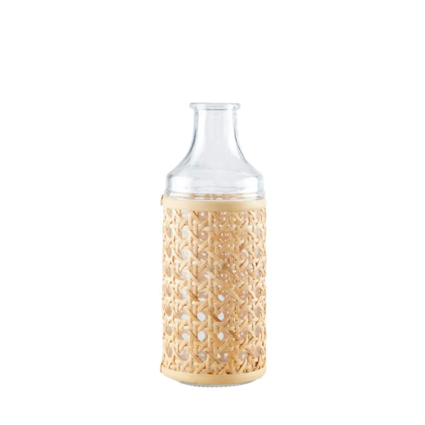 Flaschenvase gerade Glas Rattan mieten | Verleih Hochzeit, Sommerfest, Party, Feier