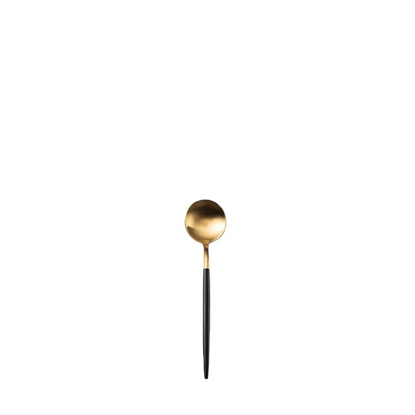 Kaffeeloeffel gold mit schwarzem Griff Besteck mieten Hochzeit Veranstaltung