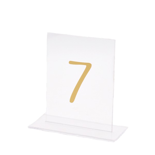 Tischnummer Acryl eckig mit goldener Schrift mieten für Hochzeit und Event