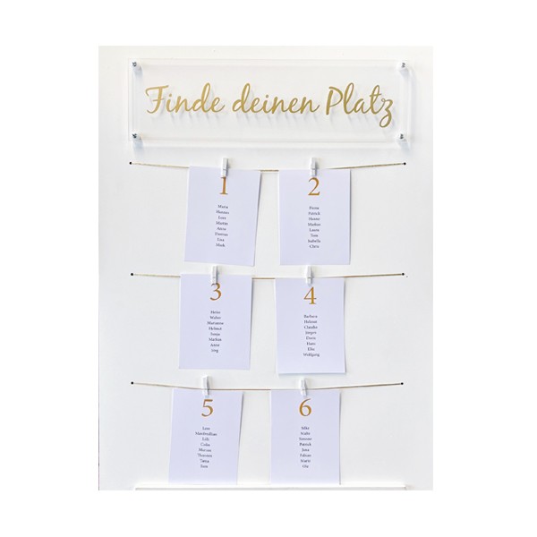 Sitzplan Tischplan Willkommensschild Find your Seat für Staffelei Holz weiss gold für Hochzeit und Veranstaltung [mieten]