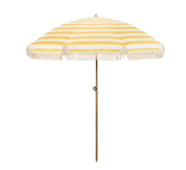 Sonnenschirm Streifen weiss-gelb mieten | Verleih Party, Hochzeit, Event, Geburtstag