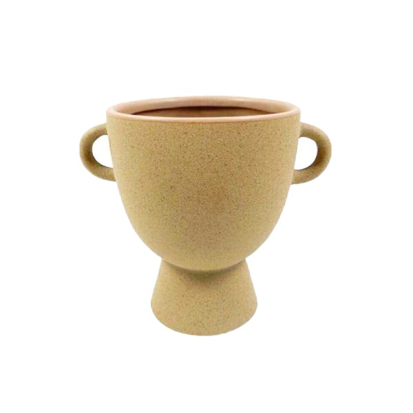 Schale "Style Mediterano" mit Fuss und Henkel, Blumenschale Terracotta natur mieten
