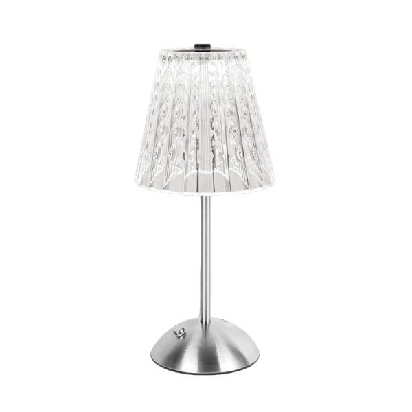 LED Tischlampe | Tischleuchte silber | Lampenschirm Kristalloptik | warm weiss [mieten] | Dekoration Hochzeit Verleih